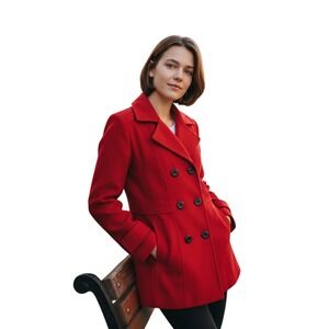George‎ Red Double Breasted Peacoat Hooded Women's Size Medium